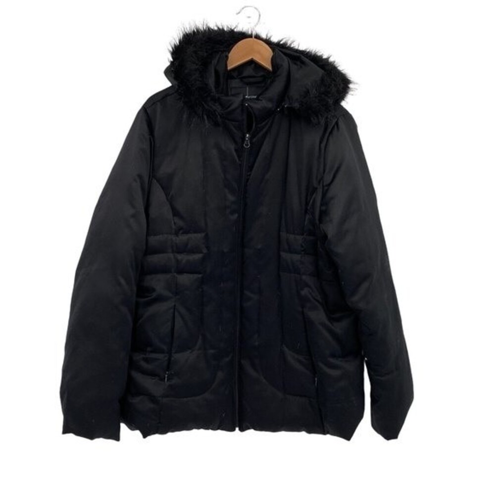 Moda International Womens Black Hooded Pockets Full Zip Puffer Jacket Size XL